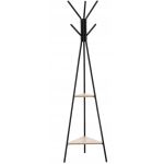Cuier hol, metalic, 2 rafturi MDF, design minimalist, 180 cm, negru Household NewTrend