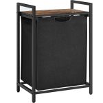 VASAGLE Cos de rufe, sac de rufe detasabil, raft, cadru metalic, 65L, 50x33x72 cm, maro rustic si negru Household NewTrend