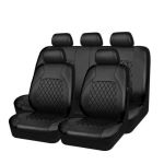 Set Huse Scaune Auto RoGroup Roma, piele ecologica, cu fermoare pentru bancheta rabatabila, 9 Bucati, culoare negru Automobile ProTravel