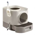 FEANDREA Litiera pentru pisici XXL cu capac, tava extensibila si accesorii incluse, din plastic PP, 54x43x40 cm, gri deschis Household NewTrend