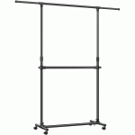 SONGMICS Suport haine cu doua bare, roti blocabile, inaltime reglabila, cadru metalic, 101x49x113-180 cm, negru Household NewTrend