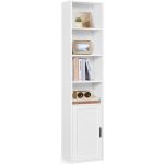 VASAGLE Biblioteca ingusta cu 6 niveluri si dulap inchis, rafturi reglabile, 24x32x175 cm, alb Household NewTrend