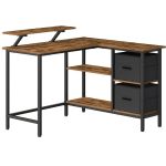 VASAGLE Birou de colt in forma L, cu 2 sertare si suport monitor, montare pe ambele parti, stil industrial, 115x105 cm, maro rustic Household NewTrend