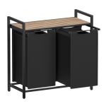 VASAGLE Cos de rufe, 2 compartimente, saci de rufe detasabili, raft, cadru metalic, 2x46L, 73x33x72 cm, maro si negru Household NewTrend