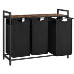 VASAGLE Cos de rufe, 3 compartimente, saci de rufe detasabili, raft, cadru metalic, 3x38L, 93x33x72 cm, maro vintage si negru Household NewTrend