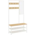 VASAGLE Cuier cu rafturi depozitare pantofi si ​​oglinda, industrial, 35x98x180 cm, maro stejar si alb Household NewTrend