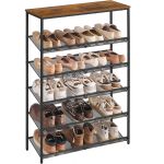 VASAGLE Etajera pantofi 6 niveluri, rafturi metalice reglabile, blat din PAL, stil industrial, 75x28x114 cm, maro rustic Household NewTrend