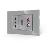 Priza Ingusta + HDMI + Audio cu Rama Din Sticla LUXION, Standard Italian, 3M SmartElectro IntelligentHouse