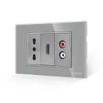 Priza Ingusta + HDMI + Audio cu Rama Din Sticla LUXION, Standard Italian, 3M SmartElectro IntelligentHouse