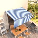 Copertină retractabilă manual cu stor, albastru&alb, 3,5x2,5 m GartenMobel Dekor