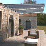 Copertină automată cu senzor vânt&LED, albastru/alb, 350x250 cm GartenMobel Dekor