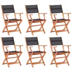 Scaune grădină pliabile 6 buc. negru, eucalipt masiv&textilenă GartenMobel Dekor