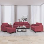 Set canapea cu perne, 4 piese, roșu vin, material textil GartenMobel Dekor