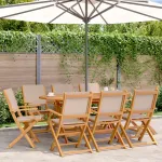 Scaune de grădină pliabile 8 buc., textil taupe/lemn masiv GartenMobel Dekor