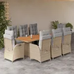 Set de masă pentru grădină, 9 piese, cu perne, bej, poliratan GartenMobel Dekor