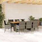 Set mobilier grădină cu perne, 9 piese, gri, poliratan GartenMobel Dekor