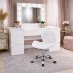 Masa de toaleta/machiaj, Antonia + scaun Avola, alb, cu oglinda si LED-uri, 155x42x135 cm GartenVIP DiyLine