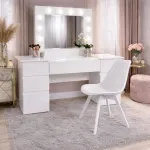 Masa de toaleta/machiaj, Antonia + scaun Mark, alb, cu oglinda si LED-uri, 155x42x135 cm GartenVIP DiyLine