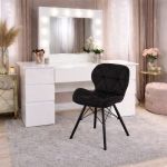 Masa de toaleta/machiaj, Antonia, alba + scaun Lago, negru, cu oglinda si LED-uri, 155x42x135 cm GartenVIP DiyLine