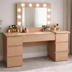 Masa de toaleta/machiaj, Antonia, stejar, cu oglinda si LED-uri, 155x42x135 cm GartenVIP DiyLine