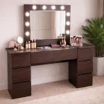 Masa de toaleta/machiaj, Antonia, wenge, cu oglinda si LED-uri, 155x42x135 cm GartenVIP DiyLine