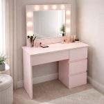 Masa de toaleta/machiaj, Irina, roz, cu oglinda si LED-uri, 94x43x141 cm GartenVIP DiyLine