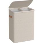 SONGMICS Cos rufe cu 2 compartimente si capac, saci detasabili cu maner, 170 litri, 56x40x75 cm, bej Household NewTrend