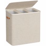 SONGMICS Cos rufe cu 3 compartimente si capac, saci detasabili cu maner, 190 litri, 64x40x75 cm, bej Household NewTrend