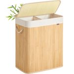 SONGMICS Cos rufe din bambus cu 2 compartimente, sac detasabil, 100 litri, 52x32x61 cm, maro natur Household NewTrend