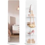 SONGMICS Oglinda inalta rotativa 360°, 2 in 1 cu rafturi si cuier in spate, MDF, sticla securizata, 45x45x163 cm, alb Household NewTrend