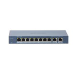 Switch PoE Hikvision DS-3E0310HP-E(C), 8 porturi PoE, 2 porturi Gigabit RJ45, putere PoE 110W, 6kV SafetyGuard Surveillance