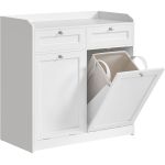 VASAGLE Dulap baie de podea, 2 cosuri de rufe integrate cu saci detasabili, 2 sertare, 79x40x80 cm, alb Household NewTrend