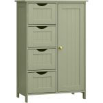 VASAGLE Dulap de depozitare pe podea pentru baie, MDF, cu 4 sertare, 1 usa, rafturi reglabile, 30x55x82cm, verde Household NewTrend
