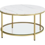 VASAGLE Masa de cafea rotunda cu blat din imitatie de marmura, polita suplimentara din sticla, 80x45cm, alb si auriu Household NewTrend