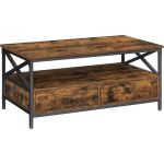VASAGLE Masuta cafea cu 2 sertare si compartiment deschis, structura metalica, stil industrial, 100x55x45 cm, maro rustic Household NewTrend