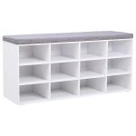 VASAGLE Pantofar cu banca cu 12 compartimente si perna, sarcina 136 kg, 104x30x48 cm, alb Household NewTrend