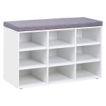 VASAGLE Pantofar cu banca cu 9 compartimente si perna, sarcina 136 kg, 79x30x48 cm, alb Household NewTrend