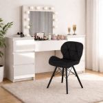 Masa de toaleta/machiaj, Antonia, alba, sertare lucioase + scaun Lago, negru, cu oglinda si LED-uri, 155x42x135 cm GartenVIP DiyLine