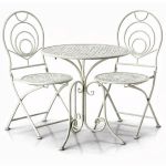 Set mobilier gradina metalic Linda, masa 70×75 cm si 2 scaune 43x40x94 cm, stil vintage, alb mat Household NewTrend