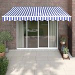 Copertină retractabilă automată, albastru și alb, 3x2,5 m GartenMobel Dekor