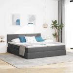 Pat cu lumini cu bandă LED Gri închis 180 x 200 cm țesătură GartenMobel Dekor