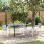 Set de masă pentru grădină 9 pcs Alb Oțel vopsit electrostatic GartenMobel Dekor