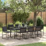 Set de masă pentru grădină 9 pcs Negru GartenMobel Dekor