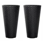 Set 2 ghivece de flori, Matuba Slim, rotunde, inalte, 30x55 cm, antracit, Prosperplast GartenVIP DiyLine