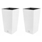 Set 2 ghivece de flori, Rato, imitatie ratan, inalte, 22.5x22.5x42 cm, alb, Prosperplast GartenVIP DiyLine