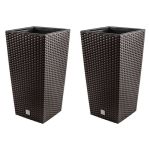 Set 2 ghivece de flori, Rato, imitatie ratan, inalte, 22.5x22.5x42 cm, maro, Prosperplast GartenVIP DiyLine