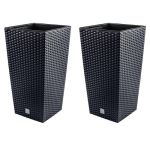 Set 2 ghivece de flori, Rato, imitatie ratan, inalte, 32.5x32.5x61 cm, antracit, Prosperplast GartenVIP DiyLine