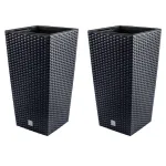Set 2 ghivece de flori, Rato, imitatie ratan, inalte, 32.5x32.5x61 cm, antracit, Prosperplast GartenVIP DiyLine