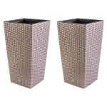 Set 2 ghivece de flori, Rato, imitatie ratan, inalte, 32.5x32.5x61 cm, cafeniu, Prosperplast GartenVIP DiyLine