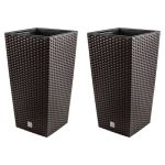 Set 2 ghivece de flori, Rato, imitatie ratan, inalte, 32.5x32.5x61 cm, maro, Prosperplast GartenVIP DiyLine